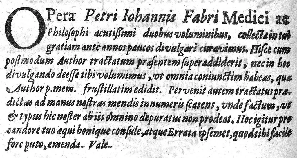 An illustration from Petri Johannis Fabri,... Operum voluminibus duobus exhibitorum, volumen prius in quo I Panchymicum... II Sapientia universalis... Opera reliqua, volumine hoc posteriore comprehensa..., 1656, leaf 1