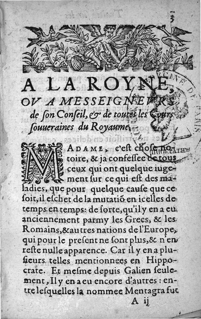 An illustration from Advertissement sur les morts subites et maladies vénéneuses, lesquelles ont cours en ce Royaume..., 1612, leaf 2