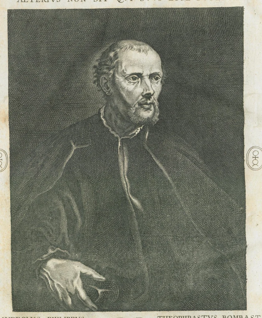 An illustration from Aur. Philip. Theoph. Paracelsi Bombast ab Hohenheim, medici et philosophi celeberrimi, chemicorúmque principis, opera omnia medico-chemico-chirurgica, tribus voluminibus comprehensa. Editio novissima et emendatissima, ad germanica & latina exemplaria accuratissimè collata : variis tractatibus & opusculis summâ hinc inde diligentiâ conquisitis, ut in voluminis primi præfatione indicatur, locupletata : indicibusque exactissimis instructa. Volumen primum, opera medica complectens., 1648, leaf 6