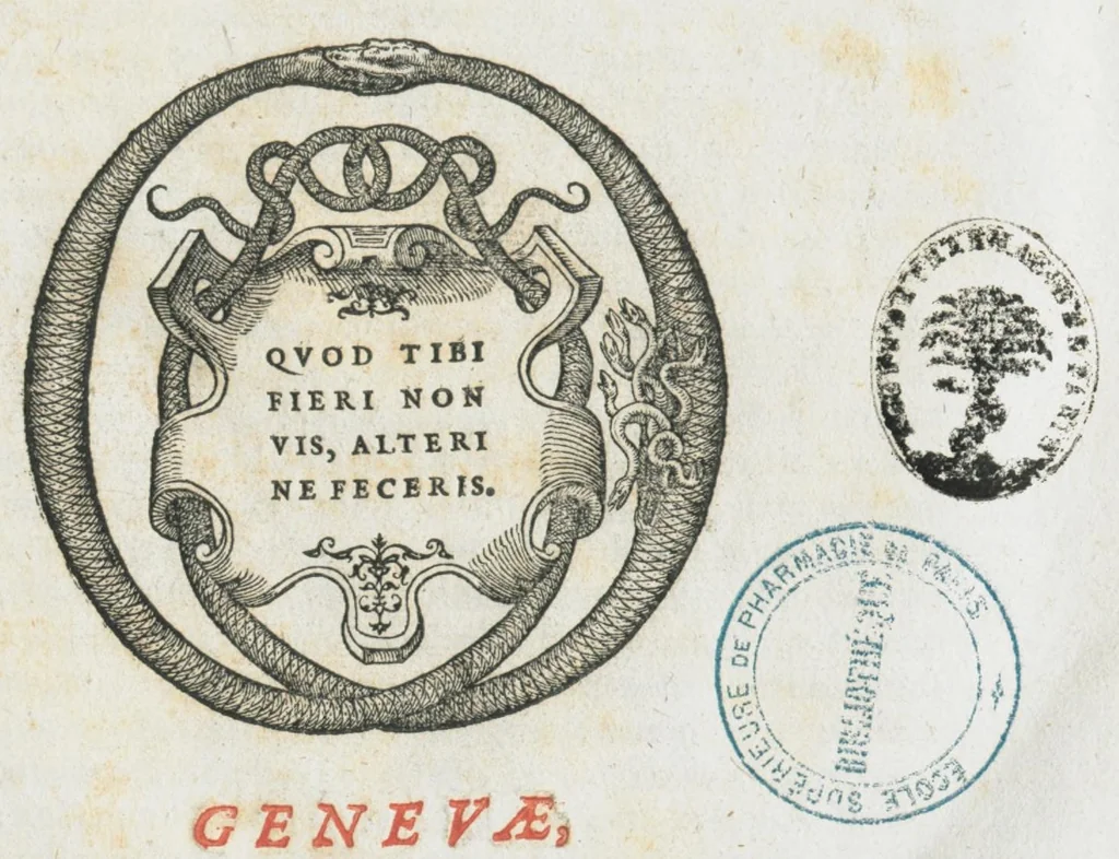 An illustration from Aureoli Philippi Theophrasti Paracelsi Bombast ab Hohenheim medici et philosophi celeberrimi, chemicorúmque principis, operum volumen secundum opera chimica et philosophica ..., 1648, leaf 9
