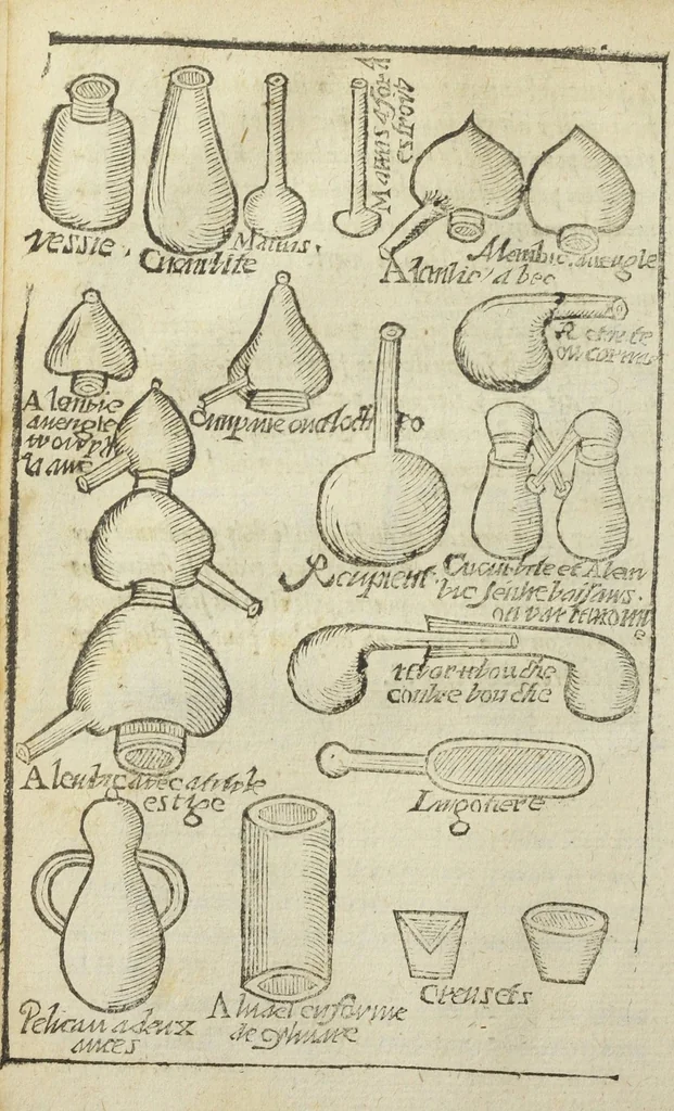 An illustration from Les elemens de chymie, de maistre Jean Beguin. Reveus, expliquez, & augmentez, par Jean Lucas de Roy, medecin boleducois. Quatriesme edition., 1637, leaf 106