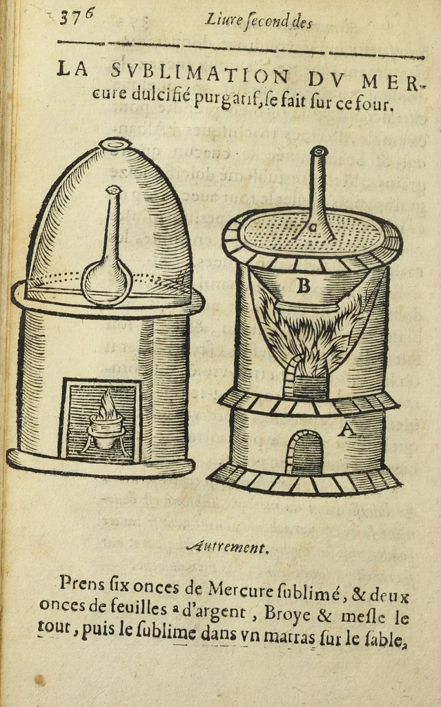 An illustration from Les elemens de chymie, de maistre Jean Beguin. Reveus, expliquez, & augmentez, par Jean Lucas de Roy, medecin boleducois. Quatriesme edition., 1637, leaf 396
