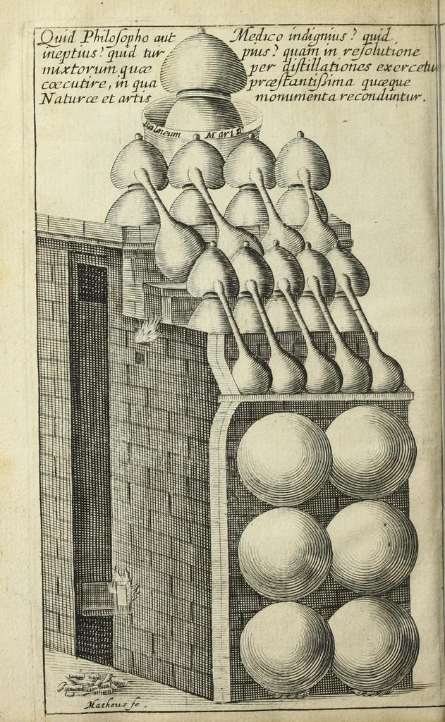 An illustration from Philosophia pyrotechnica. Wilielmi Davissoni, nobilis Scoti, doctoris medici. Seu Cursus chymiatricus, nobilissima illa & exoptatissima medicinæ parte pyrotechnica instructus…, 1640, leaf 590