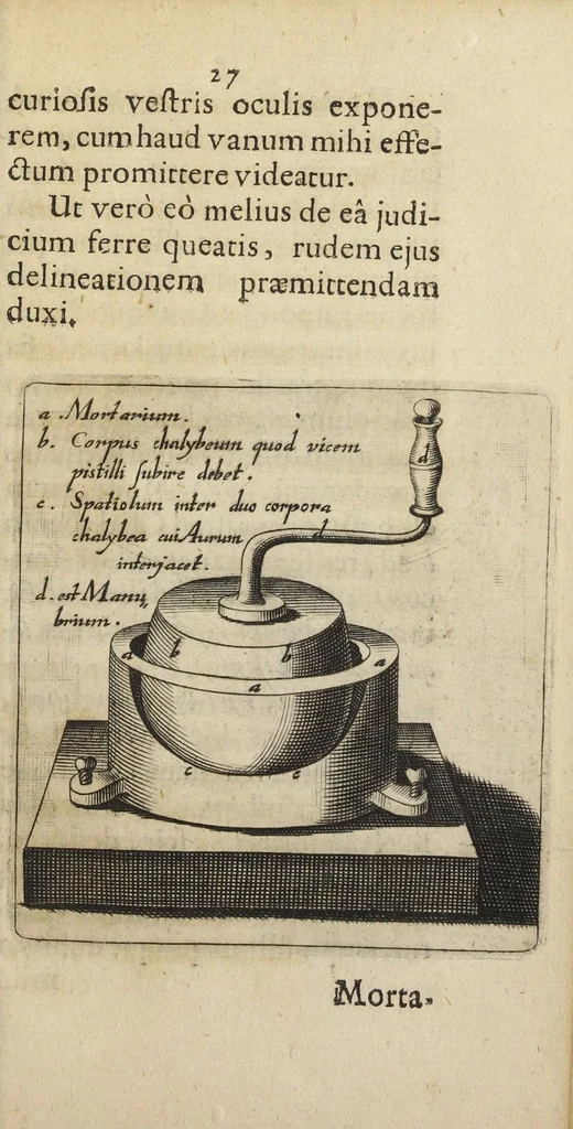 An illustration from Joelis Langelotti D. & archiatri serenissimi holsatiæ ducis regentis Epistola ad præcellentissimos naturæ curiosos. De quibusdam in chymia prætermissis, quorum occasione secreta haud exigui momenti proq[ue], non-entibus hactenus habita, candidè deteguntur & demonstrantur., 1672, leaf 26