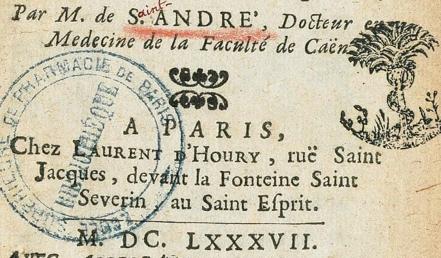 An illustration from Entretiens sur l'acide et sur l'alkali. Avec un examen de quelques reflexions de M. Boyle sur ces principes. & Une réponse à une lettre de M. Saunier docteur en medecine, touchant la nature de ces deux sels. Seconde edition, reveuë & augmentée, par M. de S. André, docteur en medecine de la faculté de Caën., 1687, leaf 3