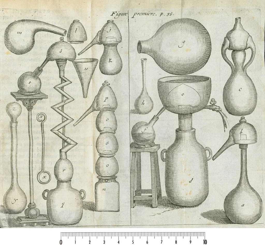 An illustration from Traité de la chymie, enseignant par une briéve & facile methode toutes ses plus necessaires preparations. Par feu Christophle Glaser, apotiquaire ordinaire du Roy & de Monseigneur le duc d'Orléans. Nouvelle édition. Reveuë & augmentée en toutes ses parties, principalement dans la troisiéme, que la mort de l'autheur avoit empeché de mettre en sa perfection., 1673, leaf 53