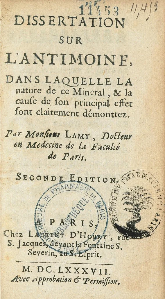 An illustration from Dissertation sur l'antimoine, dans laquelle la nature de ce mineral, & la cause de son principal effet sont clairement démontrez. Par Monsieur Lamy, docteur en medecine de la faculté de Paris. Seconde edition., 1687, leaf 5