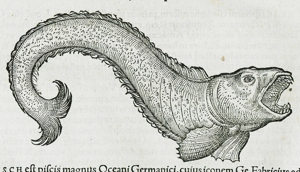 An illustration from Conradi Gesneri medici Tigurini Historiæ animalium liber IIII. Qui est de Piscium & aquatilium animantium natura. Cum iconibus singulorum ad uiuum expressis fere omnib. DCCVI. Continentur in hoc uolumine Gulielmi Rondeletij quoq[ue] medicinæ professoris regij in Schola Monspeliensi et Petri Bellonij Cenomani, medici hoc tempore Lutetiæ eximij, de aquatilium singulis scripta, 1558, leaf 1305
