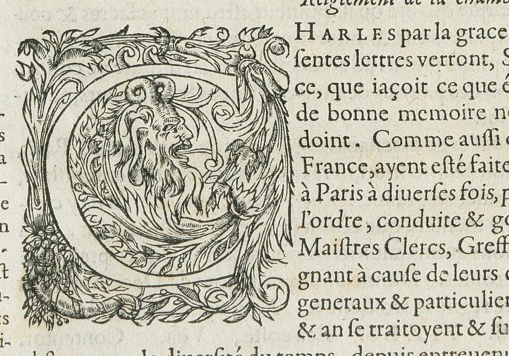 An illustration from Les edicts et ordonnances des roys de France depuis s. Loys iusques a present : avec les verifications, modifications, et declarations sur icelles : divisees en quatre tomes, par Antoine Fontanon, advocat en la Cour de Parlement de Paris : et par luy augmentées de plusieurs belles ordonnances, anciennes & nouvelles, reduictes en leur vray ordre selon la nature des matieres., 1580, leaf 46