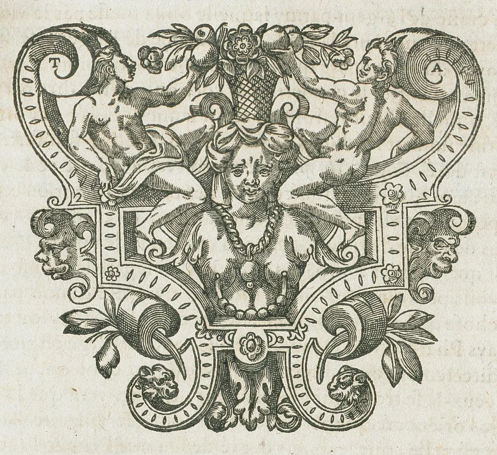 An illustration from Les oeuvres pharmaceutiques du Sr Jean de Renou, conseiller & medecin du roy à Paris : augmentées d'un tiers en cette seconde edition par l'auteur : puis traduittes, embellies de plusieurs figures necessaires à la cognoissance de la medecine & pharmacie, & mises en lumière par M. Louys de Serres dauphinois, docteur en medecine, & aggregé à Lyon. [Suivi de :] Boutique pharmaceutique, ou Antidotaire, distingué en deux parties : la premiere desquelles traicte des medicamens interieurs, & la seconde des exterieurs. Avec une fort briefve, & tres-utile introduction pour tous ceux qui desireront avoir une particuliere entrée en la cognoissance de la pharmacie. Le tout premierement composé en latin, & mis en lumiere par le sieur Jean de Renou, conseiller & medecin du Roy, à Paris. Puis traduit en françois, illustré & augmenté d'un tiers en ceste seconde edition par Mr. Louys de Serres Dauphinois, D. en medecine, & aggregé à Lyon., 1637, leaf 474