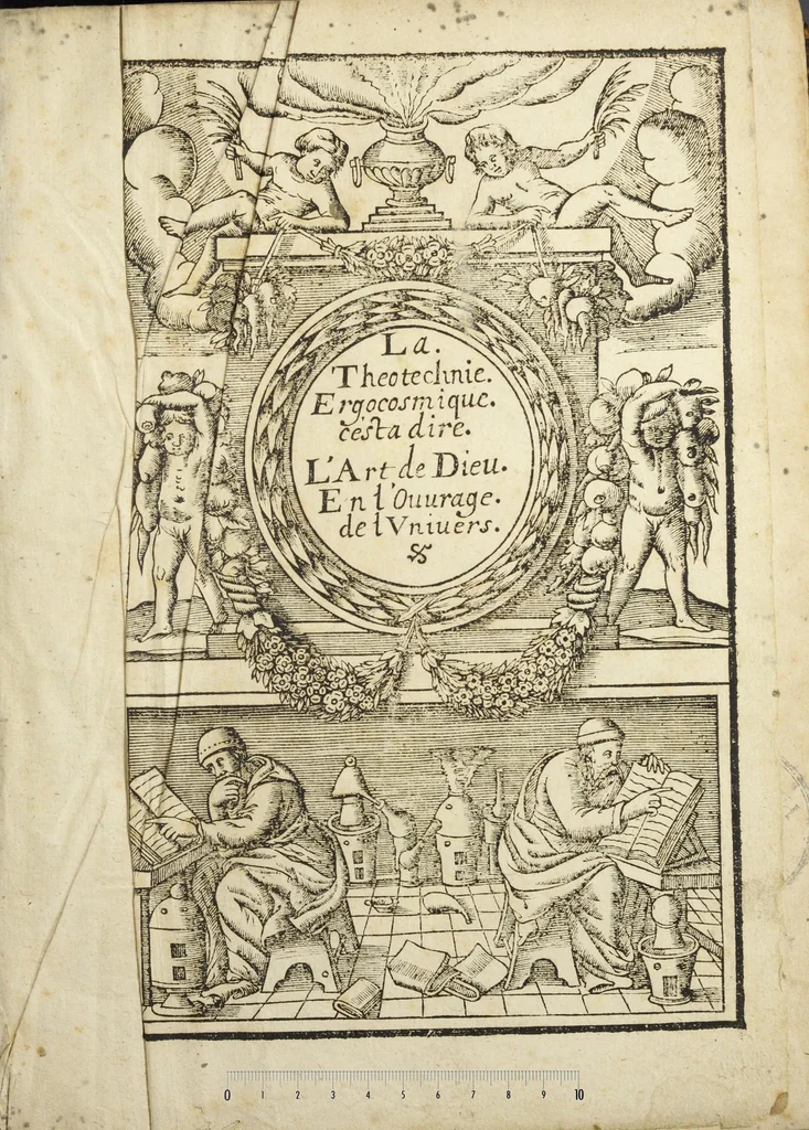 An illustration from Le vray et methodique cours de la physique resolutive, vulgairements dite chymie representé par figures generales & particulieres pour connoistre la theotechnie ergocosmique, c'est a dire, l'art de Dieu en l'ouvrage de l'univers. Seconde édition, avec l'indice des matieres de ce volume, & quelques additions. Par Annibal Barlet, 1657, leaf 3