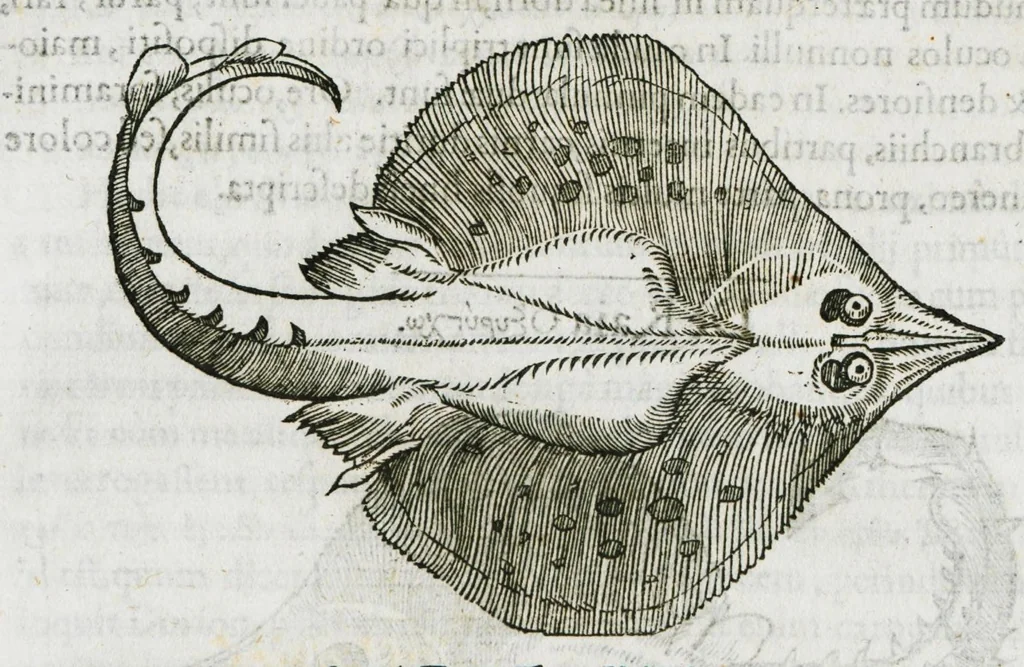 An illustration from Libri de piscibus marinis, in quibus verae piscium effigies expressae sunt. Quæ in ntota piscium historia contineantur, indicat elenchus pagina nona et decima. Postremo accesserunt indices necessarii. Gulielmi Rondeletti, Doctoris medici et medicinae in schola monspeliensi professoris regii., 1554, leaf 368