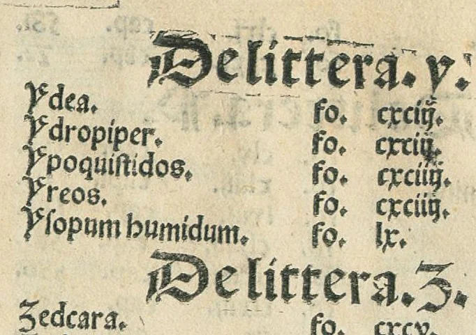 An illustration from Opus Pandectarum. Habès studiossime lector opus pa[n]dectar[um] medicine Matthei Silvatici nuper impressum cum quottationibus omniu[m] auctoru[m] in locis propriis & Symone Janue[n]si : additis etia[m] non[n]ulis capitulis simpliciu[m] medicinarum in aliis non compertis ... necno[n] etia[m] tabula addita per ... Baptista[m] Sardum : additis insuper numero capitulorum Gale[ni] & alior[um] auctor[um] ... et tabula nusq[uam] impressa ... necnon & annotationibus compilatus per D[omi]nicum Martinum de Sospitello, 1526, leaf 422