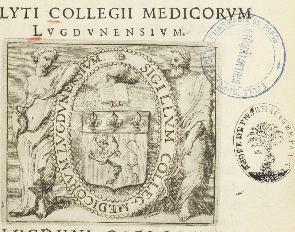 An illustration from Pharmacopoea Lugdunensis reformata, mandato & curâ inclyti Collegii Medicorum Lugdunensium., 1674, leaf 5