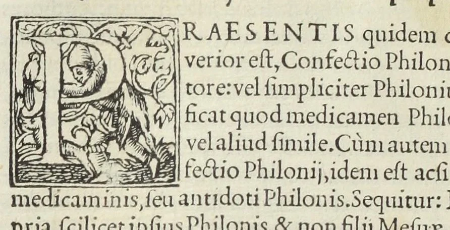 An illustration from In antidotarium Joannis filii Mesuae censura. Cum declaratione simplicium medicinarum et solutione multorum dubiorum ac difficilium terminorum(per venerandos patres et J.C servos, fratres Bartholomaeum Urbevelanum et Angelum Paleam Juvenatiensem). Ad haec receptarium cum suo repertorio in calce apposuimus. Opus sane tam medicinæ studiosis, quàm aromatariis necessarium., 1545, leaf 204