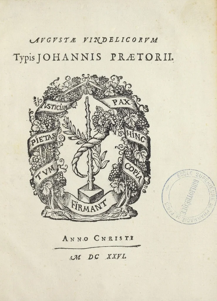 An illustration from Davidis Verbezii Carno-Lubeani philosophi & medici Augustani, Pro Raymundi Mindereri, medici olim Augustani, disquisitione iatrochymica de chalcantho, ad Dodecaporii chalcanthini Petri Castelli philos. & medici Romani, partem priorem responsio. Quâ simul Aetii Cleti Signini medici, Disputatio de chalcantho, in R. Mindererum potissimùm Romæ edita, examinatur., 1626, leaf 219