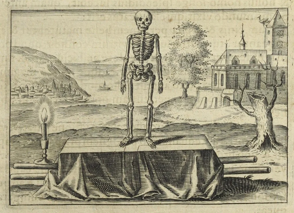 An illustration from Tripus aureus, hoc est, Tres tractatus chymici selectissimi, nempe I. Basilii Valentini, ordinis monachi, Germani, Practica una cum 12. clavibus & appendice, ex Germanico ; II. Thomæ Nortoni, angli philosophi Crede mihi seu ordinale ante annos 140. ab authore scriptum, nunc ex Anglicano manuscripto in Latinum translatum, phrasi cujusque authoris ut & sententia retenta ; nunc ex Anglicano manuscripto in Latinum translatum, phrasi cujusque authoris ut & sententia retenta; III. Cremeri cujusdam abbatis Westmonasterienses Angli Testamentum, hactenus nondum publicatum, nunc in diversarum nationum gratiam editi, & figuris cupro assabre incisis ornati operâ & studio Michaelis Maieri Phil. & Med. D. Com. P. &c, 1618, leaf 39