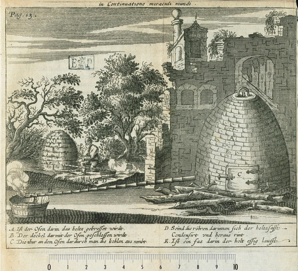 An illustration from Miraculi mundi continuatio, in qua tota natura denudatur, & toti mundo nudè ob oculos ponitur ; imòdilucidè & apertè demonstratur, fieri posse, ut exsale petræ omnium vegetabilium, animalium & mineralium summa medicina paretur, ac ideò sal petræ jure ac meritò verum subjectum solvens, sive menstruum universale (rumpantur ilia omnibus farnerianis asinis) appellari quest. Miracula divina manifestandi, & hermeticæ medicinæ studiosos docendi gratia conscripta, & in lucem edita studio & opera. Johan Rud. Glauberi., 1658, leaf 17