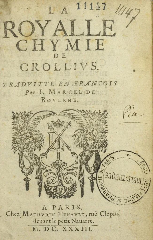 An illustration from La royale chymie de Crollius. Traduitte en françois par J. Marcel de Boulene., 1633, leaf 5