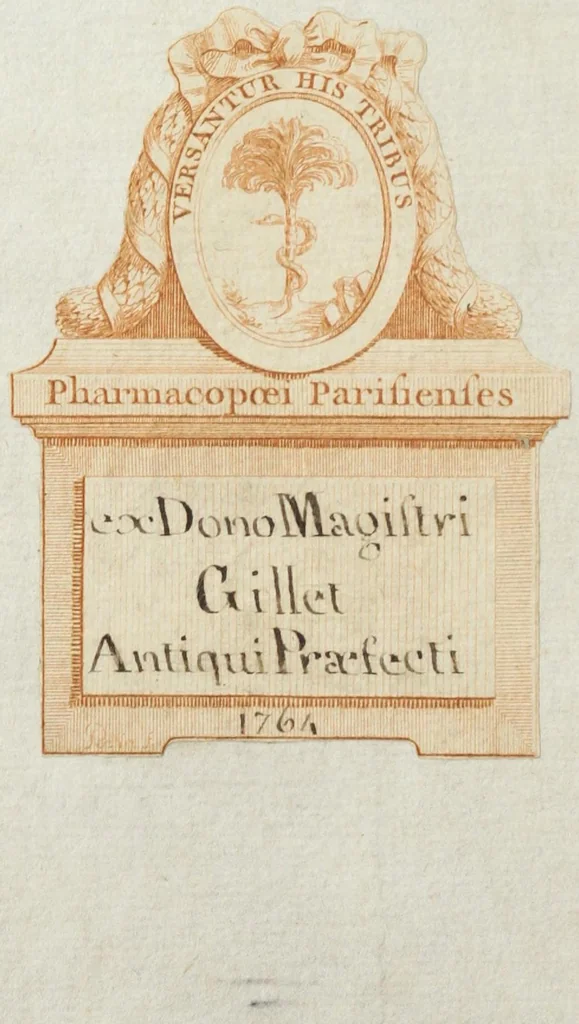An illustration from Paraphrase sur la pharmacopee. Divisée en deux liures, par M. Brice Bauderon, docteur en medecine, natif de la ville de Parey en Charrolois, & à present resident à Mascon. Sixiesme edition. Reveuë, corrigée, & augmentée par M. Gracian Bauderon, aussi docteur en medecine, seigneur de Senecé, fils de l'autheur, exerçant laditte profession de medecine audict lieu de Mascon. Ensemble un Traicté des Eaux distillées qu'un appoticaire doit tenir en sa boutique. Fait par Laurens Catelan maistre appoticaire de Mont-pelier., 1614, leaf 2