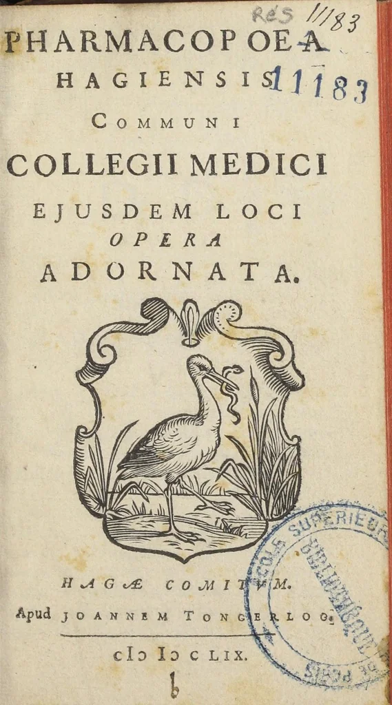 An illustration from Pharmacopoea Hagiensis Communi Collegii Medici ejusdem loci opera adornata., 1659, leaf 9