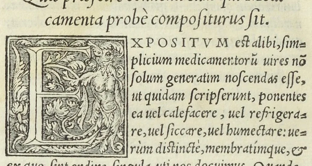 An illustration from Apparatus et delectus simplicium medicamentorum. De compositione medicamentorum secundum genera, ex Paulo Aegineta. De compositione medicamentorum secundum genera universalis methodus, ex Galeno. Omnia nunc primùm ædita, cùm medicis, tum pharmacopolis omnib. apprimè necessaria, auctore Conrado Gessnero Tigurino., 1542, leaf 159