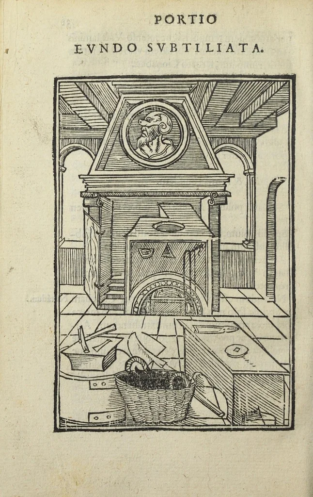 An illustration from Ars et theoria transmutationis metallicæ cum Voarchadúmia, proportionibus, numeris, & iconibus rei accommodis illustrata. Joanne Augustino Pantheo Veneto authore., 1550, leaf 129