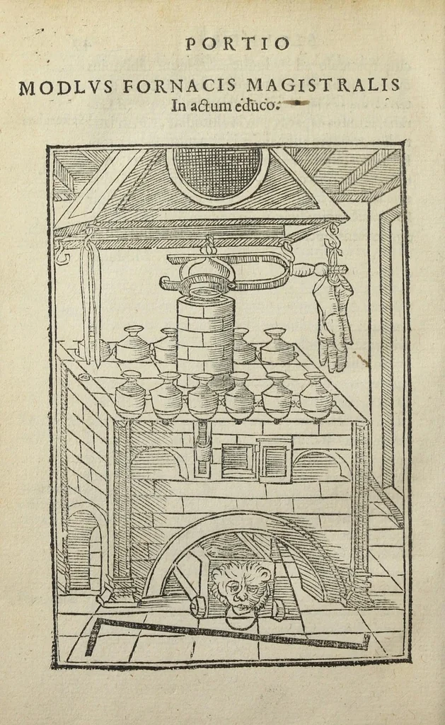 An illustration from Ars et theoria transmutationis metallicæ cum Voarchadúmia, proportionibus, numeris, & iconibus rei accommodis illustrata. Joanne Augustino Pantheo Veneto authore., 1550, leaf 177
