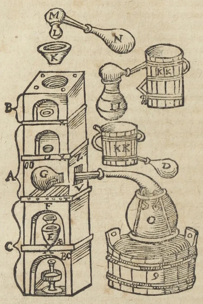 An illustration from Theatrum chemicum, præcipuos selectorum auctorum tractatus de chemiæ et lapidis philosophici antiquitate, veritate, jure, præstantia, & operationibus, continens : in gratiam veræ chemiæ, & medicinæ chemicæ studiosorum (ut qui uberrimam inde optimorum remediorum messem facere potuerunt) congestum, & in sex partes seu volumina digestum ; singulis voluminibus, suo auctorum et librorum catalogo primis pagellis : rerum verò & verborum indice postremis annexo. Volumen primum., 1659, leaf 212