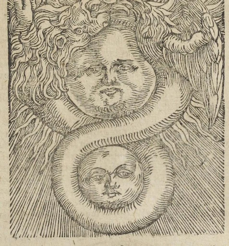 An illustration from Theatrum chemicum, præcipuos selectorum auctorum tractatus de chemiæ et lapidis philosophici antiquitate, veritate, jure, præstantia, & operationibus continens : in gratiam veræ chemiae, et medicinæ chemicæ studiosorum (ut qui uberrimam inde optimorum remediorum messem facere potuerunt) congestum, & in tres partes seu volumina digestum ; singulis voluminibus, suo auctorum et librorum catalogo primis pagellis : rerum verò & verborum indice postremis annexo. Volumen quartum, 1613, leaf 583