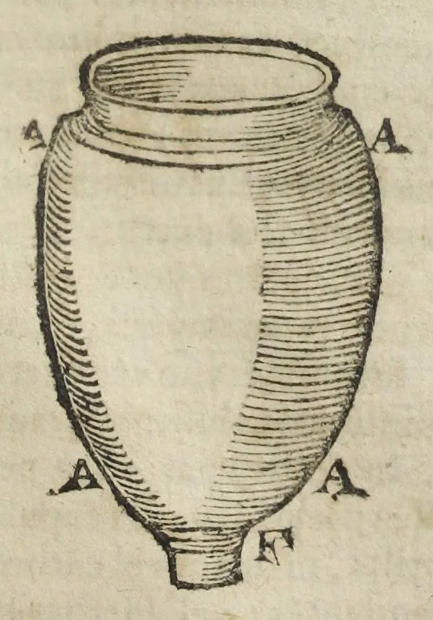 An illustration from Angeli Salæ Vicentini chymiatri candidissimi et archiatri megapolitani. Opera medico-chymica quæ extant omnia. Frustulatim hactenus diversisque linguis excusa, nunc in unum collecta latinoque idiomate edita. Editio postrema auctior & emendatior, In qua præter correctionem crassissimorum errorum plusquam mille locis commissorum in nouissima editione Francofurtensi, integra capita sparsim Gallicè aut Germanicè expressa, latinitate donata reperies. Huic ultimæ editioni accessit tractatus peculiaris Angeli Salæ de Erroribus pseudochymicorum et galenistarum, multùm desideratus, & nunquam nisi seorsim editus. Addito indice rerum & verborum locupletissimo., 1650, leaf 677