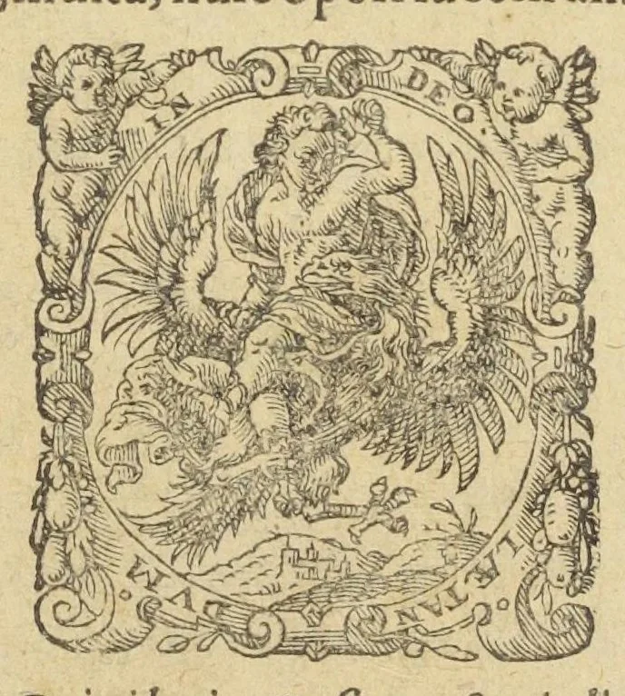 An illustration from D.O.M.A. Alchemia Andreae Libavii Med. D. D. Poet. physici Rotemburg. operâ e dispersis passim optimorum autorum, veterum & recentium exemplis potissimum, tum etiam praeceptis quibusdam operosè collecta, adhibitisque ratione & experimentia, quanta potuit esse, methodo accuratâ explicata, & In integrum corpus redacta ..., 1597, leaf 5
