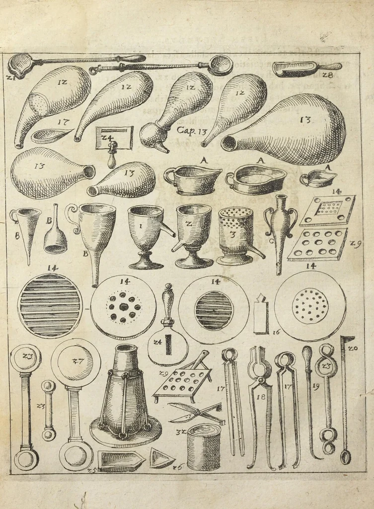 An illustration from Joannis Danielis Mylii, medicinæ candidati Operis medico-chymici pars altera. Qua continentur tres libri posteriores basilicæ chymicæ, ut & basilica philosophica, perfecta, in libros tres distributa, & figuris æneis illustrata., 1620, leaf 1416
