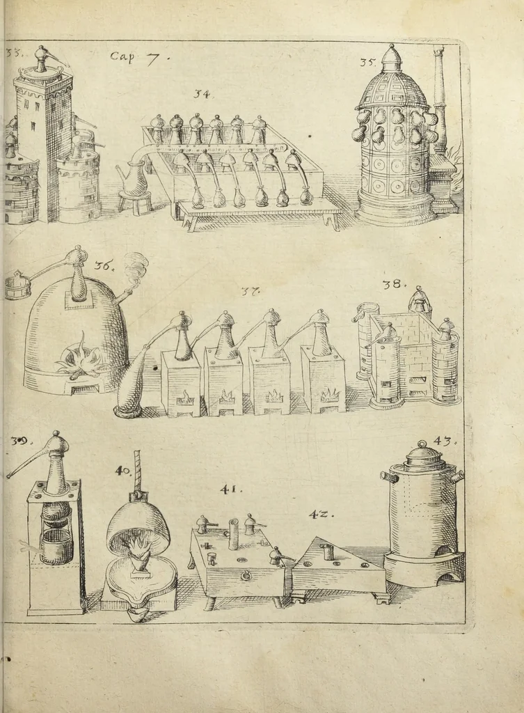 An illustration from Joannis Danielis Mylii, medicinæ candidati Operis medico-chymici pars altera. Qua continentur tres libri posteriores basilicæ chymicæ, ut & basilica philosophica, perfecta, in libros tres distributa, & figuris æneis illustrata., 1620, leaf 1423