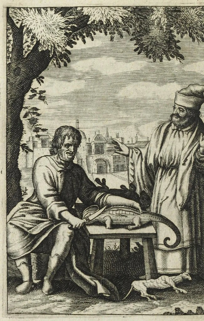 An illustration from Michaelis Majeri viatorium, hoc est, de montibus planetarum septem seu metallorum; tractatus tam utilis, quàm perspicuus, quo, ut indice mercuriali in triviis, vel Adriadnêo filo in labyrintho, seu Cynosurâ in oceano chymicorum errorum immenso, quilibet rationalis, veritatis amans, ad illum, qui in montibus sese abdidit de rubea-petra Alexicacum, omnibus medicis desideratum, investigandum, uti poterit, 1651, leaf 134