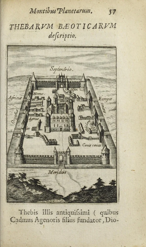 An illustration from Michaelis Majeri viatorium, hoc est, de montibus planetarum septem seu metallorum; tractatus tam utilis, quàm perspicuus, quo, ut indice mercuriali in triviis, vel Adriadnêo filo in labyrintho, seu Cynosurâ in oceano chymicorum errorum immenso, quilibet rationalis, veritatis amans, ad illum, qui in montibus sese abdidit de rubea-petra Alexicacum, omnibus medicis desideratum, investigandum, uti poterit, 1651, leaf 57