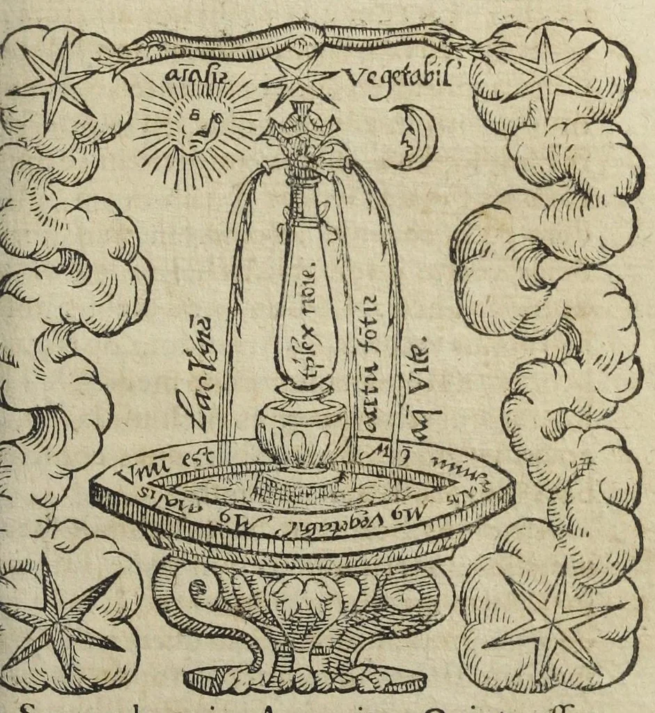 An illustration from Artis auriferae, quam chemiam vocant, volumen secundum. Quod continet Morieni Romani scripta de Re Metallica, atque de occulta summaque antiquorum medicina, cum alijs authoribus, quos versa pagina indicat., 1593, leaf 229