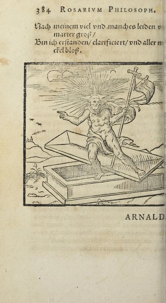 An illustration from Artis auriferae, quam chemiam vocant, volumen secundum. Quod continet Morieni Romani scripta de Re Metallica, atque de occulta summaque antiquorum medicina, cum alijs authoribus, quos versa pagina indicat., 1593, leaf 402