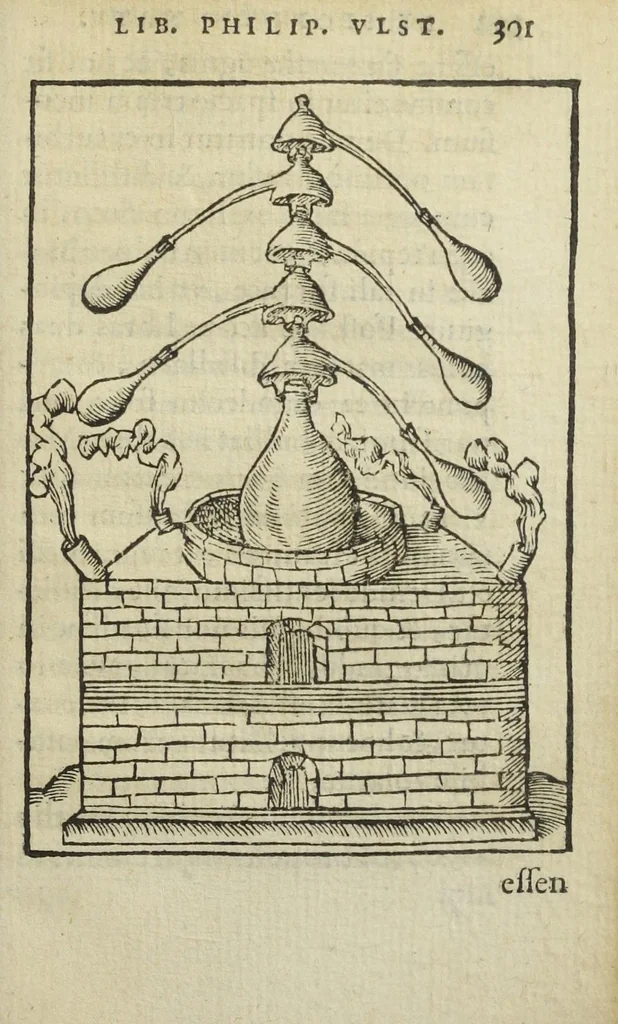 An illustration from Cœlum philosophorum, seu liber de secretis naturæ, per Philippum Ulstadium ex variis autoribus accuratè selectus, variísque figuris illustratus. Nunc recèns adjecimus Joan. Anto. Campesii Directorium summæ summarum medicinæ., 1557, leaf 303