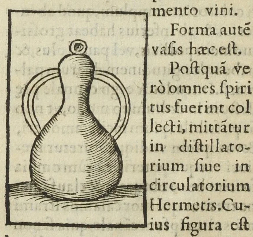 An illustration from Cœlum philosophorum, seu liber de secretis naturæ, per Philippum Ulstadium ex variis autoribus accuratè selectus, variísque figuris illustratus. Nunc recèns adjecimus Joan. Anto. Campesii Directorium summæ summarum medicinæ., 1557, leaf 74
