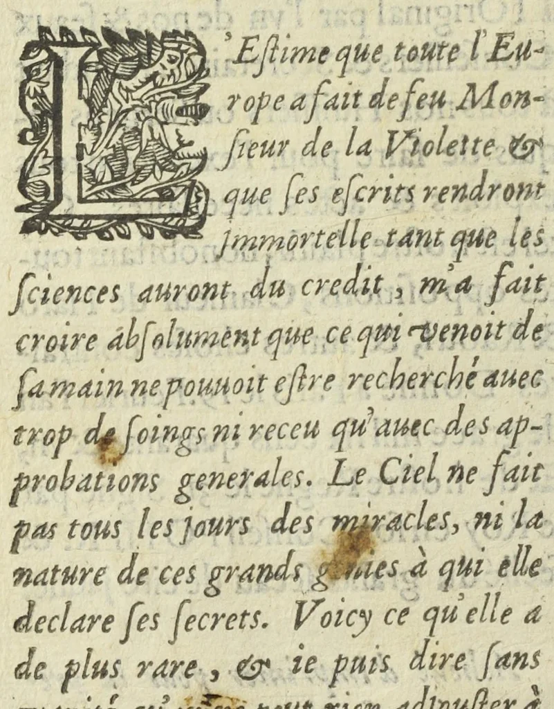 An illustration from Recueil des plus curieux et rares secrets touchant la medecine metallique & minerale tirez des manuscripts, de feu Mre Joseph Du Chesne sieur de La Violette Conseiller & medecin ordinaire du Roy., 1641, leaf 10