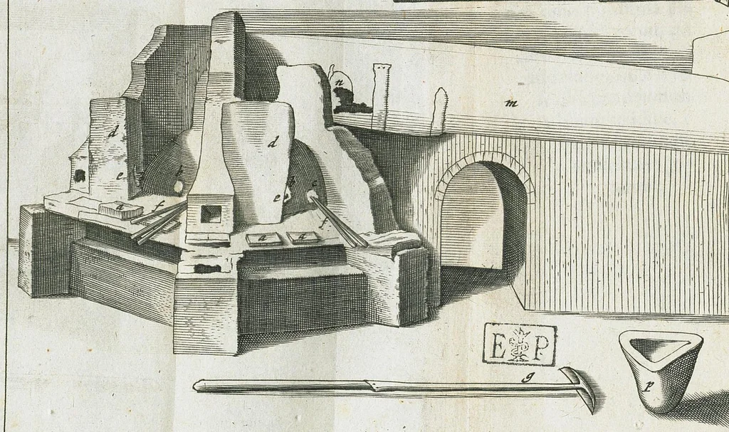 An illustration from Antoni Neri Florentini, De arte vitraria libri septem, & in eosdem Christoph. Merretti med.D. & Societ. Regiæ Socii. Observationes & notæ. In quibus omne gemmarum artificialium, encaustorum & laccarum artificium explicatur., 1668, leaf 484