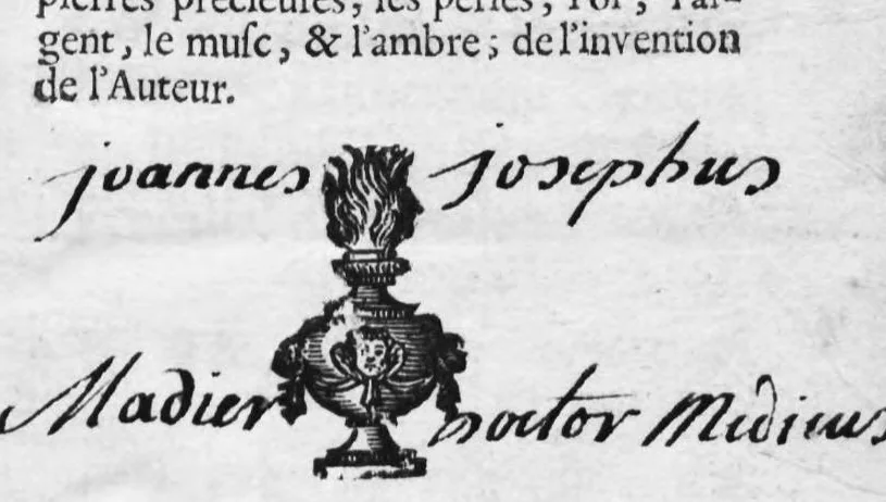 An illustration from Les Abus de la thériaque et de la confection d'hyacinthe, observez par Pierre Barra,... Ensemble une description de la confection d'hyacinthe sans les fragments des pierres précieuses... l'or... le musc et l'ambre, de l'invention de l'auteur, 1667, leaf 0