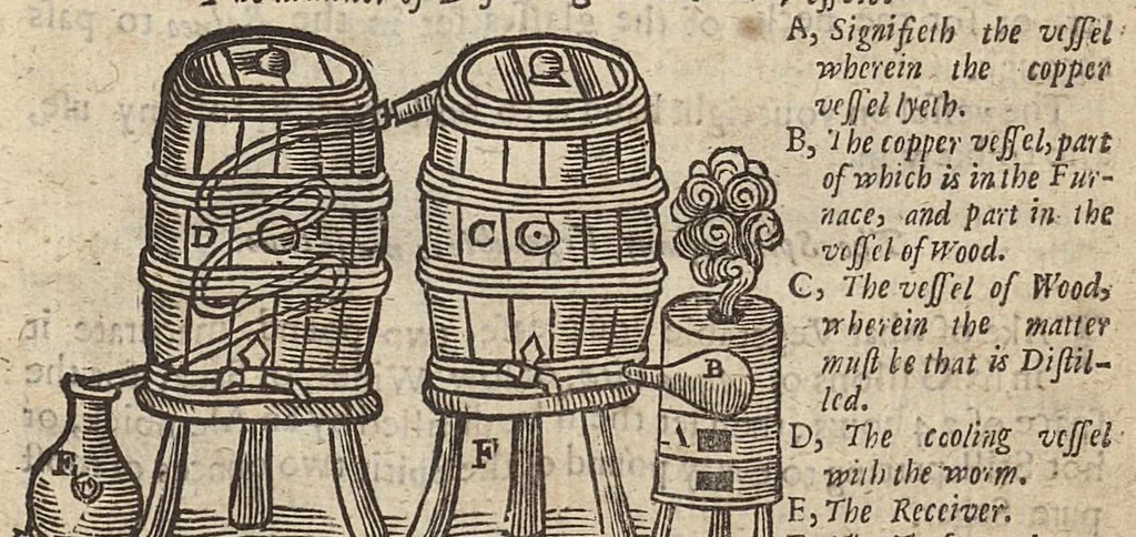 An illustration from The art of distillation : or, a treatise of the choicest spagyrical preparations, experiments, and curiosities, performed by way of distillation, 1664, leaf 48