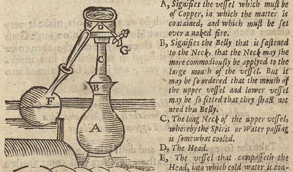 An illustration from The art of distillation : or, a treatise of the choicest spagyrical preparations, experiments, and curiosities, performed by way of distillation, 1664, leaf 50