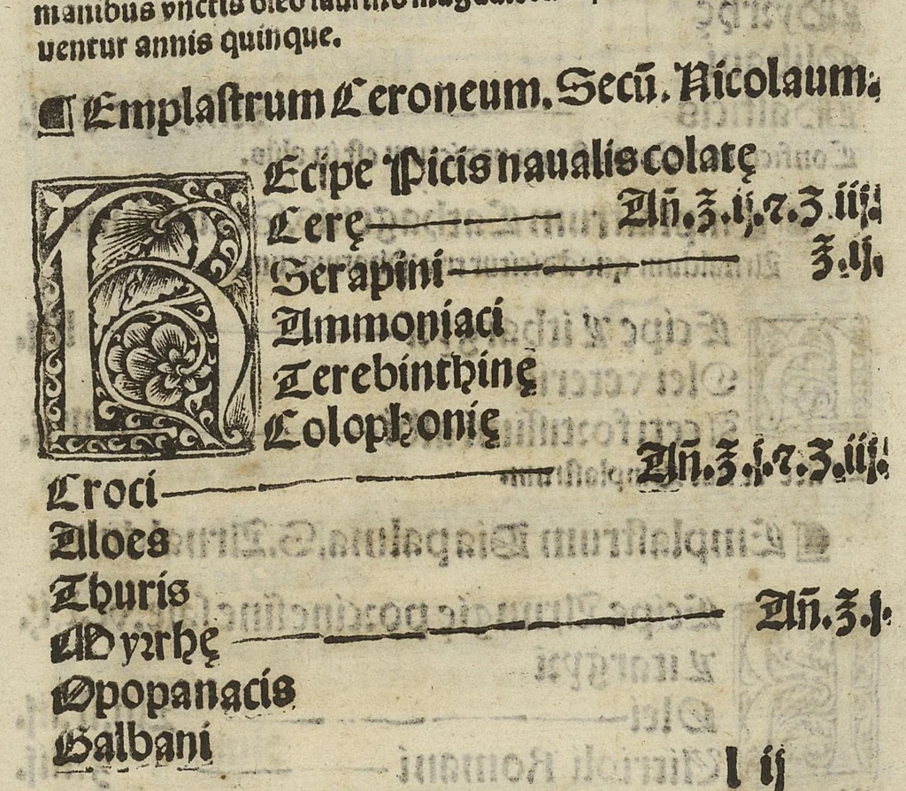 An illustration from Concordie pharmacopolarum Barcinonensium [Pharmacopée de Barcelone], 1535, leaf 172