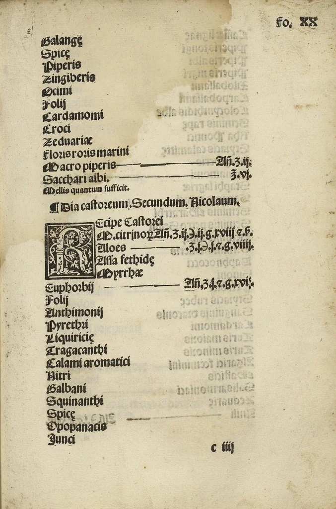 An illustration from Concordie pharmacopolarum Barcinonensium [Pharmacopée de Barcelone], 1535, leaf 48