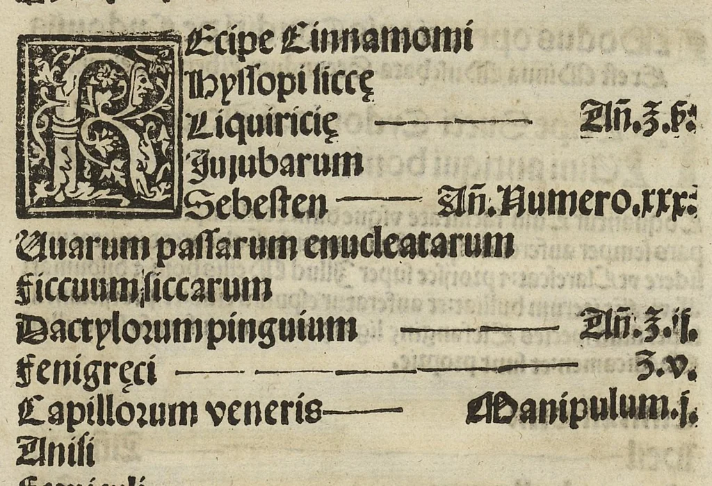 An illustration from Concordie pharmacopolarum Barcinonensium [Pharmacopée de Barcelone], 1535, leaf 88