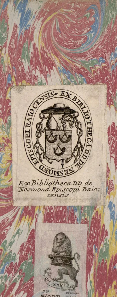 An illustration from Manuale rituum ecclesiasticorum ad usum ecclesiae et dioecesis Bajocensis. Authoritate reverendissimi in Christo Patris, ac DD. Francisci de Nesmond, episcopi Bajocensis, recognitum., 1687, leaf 3