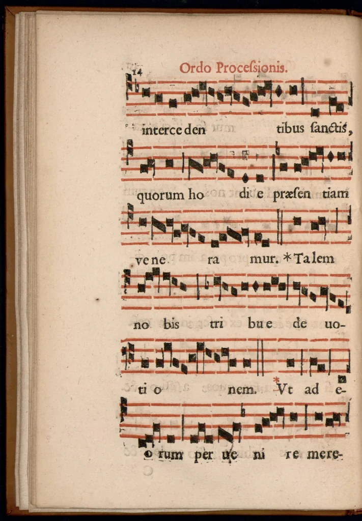 An illustration from Ordo officii divini in solemnitate S. Genovefae. Quando sacrae ejus reliquiae in processione generali deferuntur., 1652, leaf 23